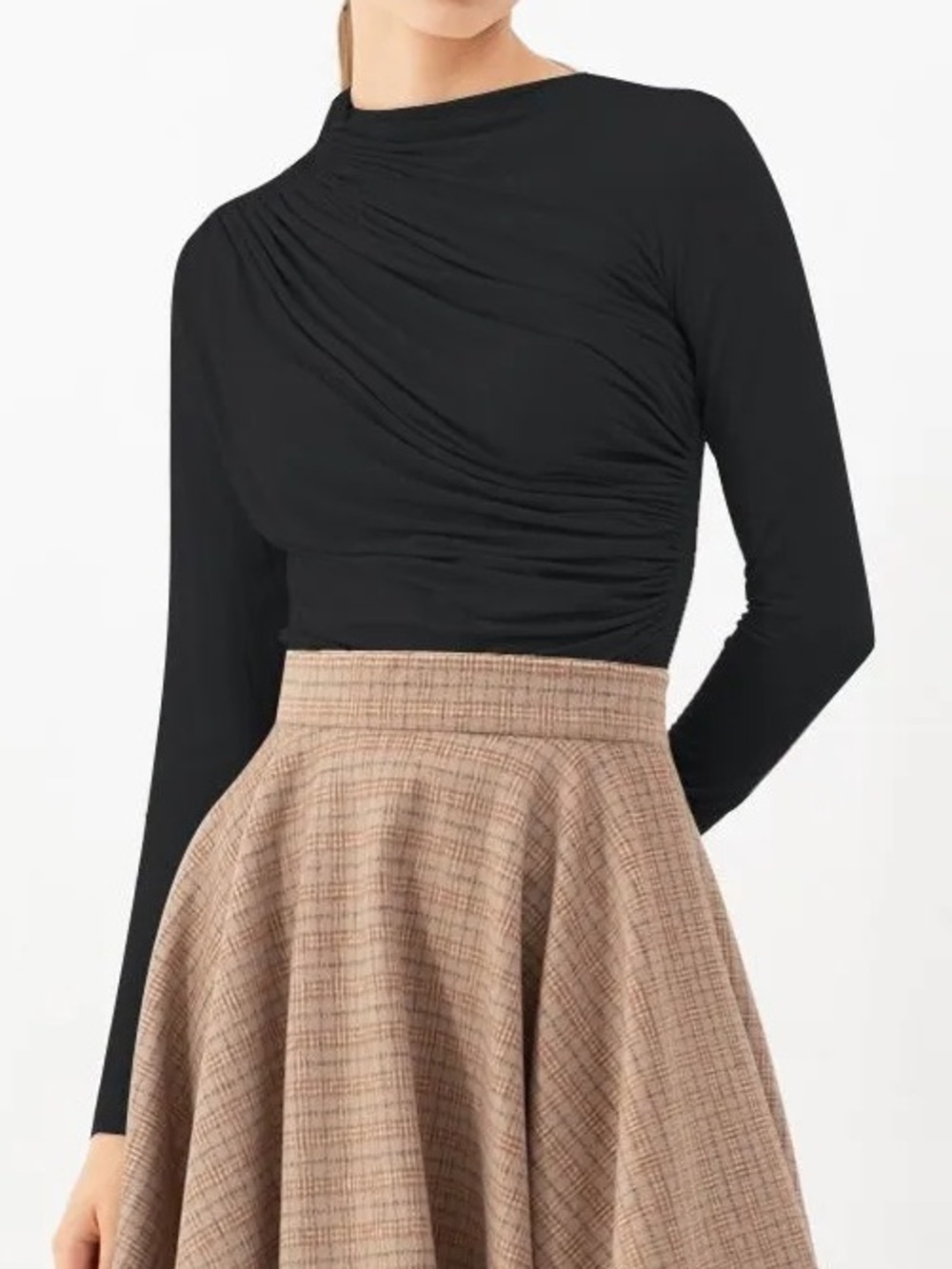 ChicWish Cotton Black Long Sleeved Ruched Top